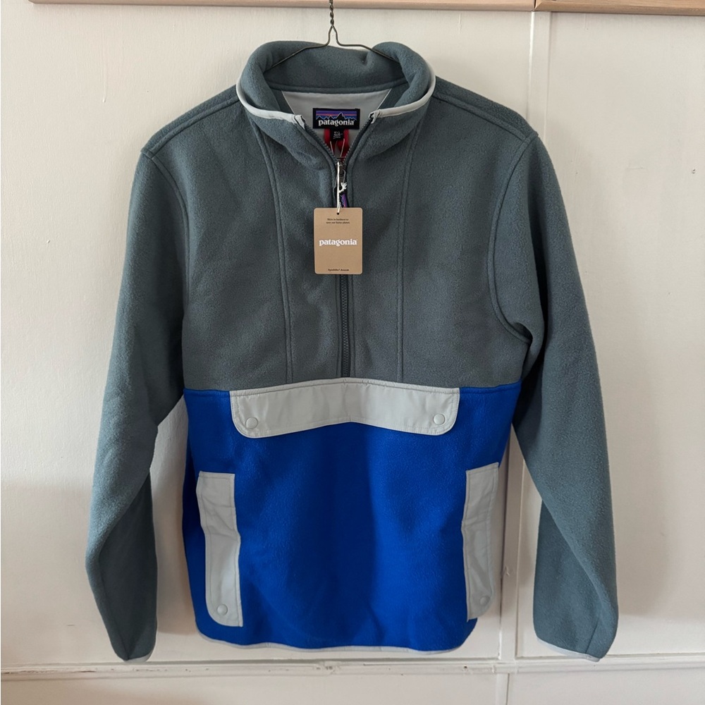 NWOT Patagonia Synchilla Anorak Pullover Fleece Grey/Blue Unisex Men M, Women L